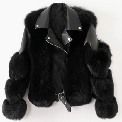 Women's luxurious black winter outerwear jacket, warm and chic for cozy seasonal style.