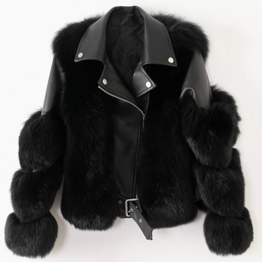 Women's luxurious black winter outerwear jacket, warm and chic for cozy seasonal style.