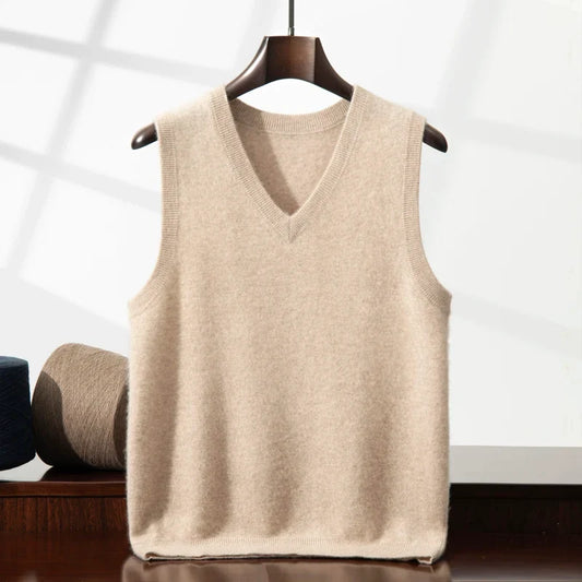 Women's luxurious cashmere heritage vest, soft knit for comfort & warmth.