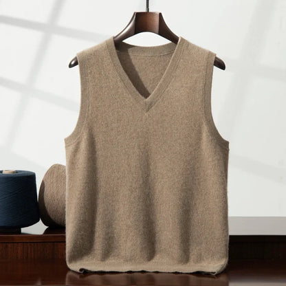Elegant women's V-neck cashmere vest. Timeless soft knit sweater vest, perfect for layering.