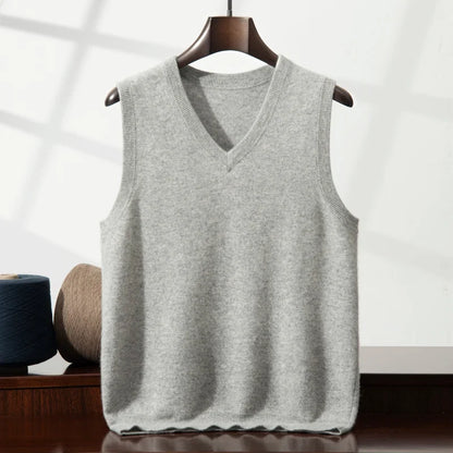 Luxurious women's pure cashmere vest with an incredibly soft knit texture, ideal for sophisticated layering.