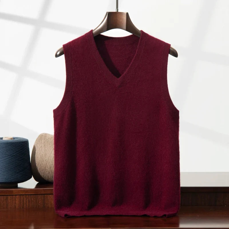 High-quality women's cashmere heritage vest. Ultra-soft knit, elegant V-neck design for luxury & comfort.