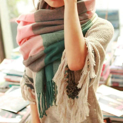 Classic check pattern women's cashmere scarf, soft, warm, and stylish for winter elegance.