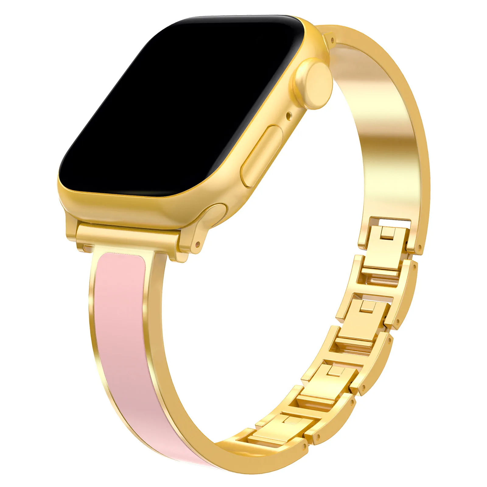 Sleek women's Apple Watch cuff band, a luxury stainless steel bracelet with a polished finish.