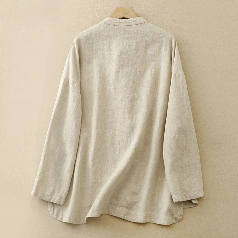 Women's Madina flowy button-front shirt. A comfortable long-sleeve top for spring/summer women's fashion & style.