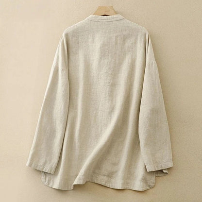 Women's Madina flowy button-front shirt. A comfortable long-sleeve top for spring/summer women's fashion & style.