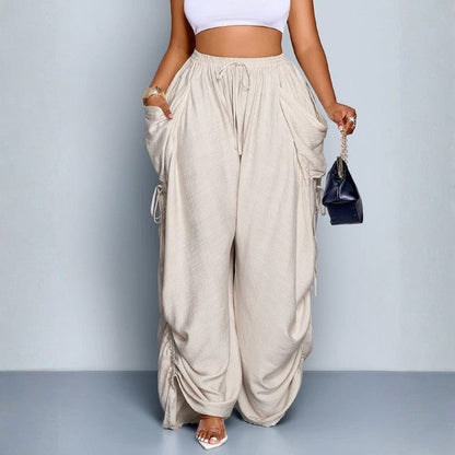 Women's Maren high-waisted wide leg pants with drawstring. Comfortable, stylish, and flowy for everyday wear.