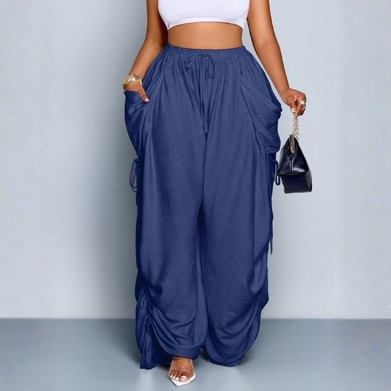 Elegant women's high-waisted wide leg pants. Relaxed fit, drawstring, comfortable casual pants for versatile fashion.