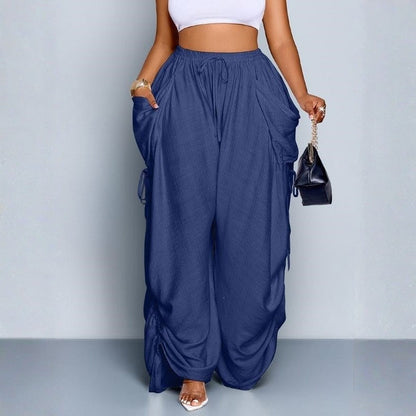 Elegant women's high-waisted wide leg pants. Relaxed fit, drawstring, comfortable casual pants for versatile fashion.