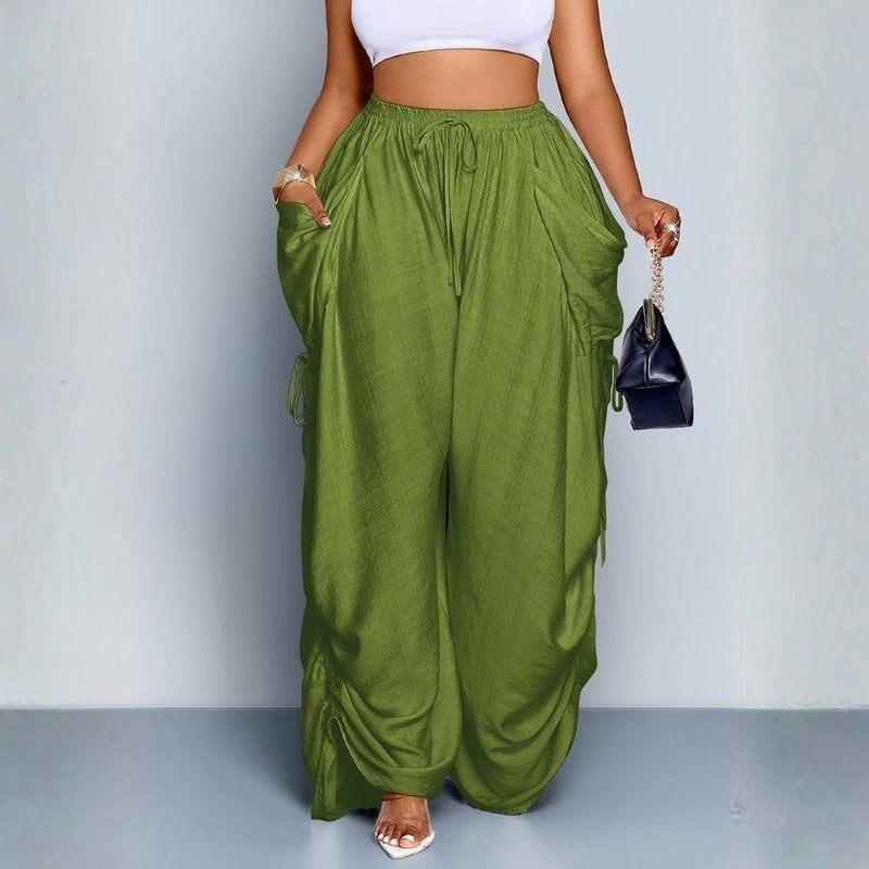Women's Maren high-waisted wide leg pants. Comfortable, elegant, relaxed fit, drawstring casual fashion.