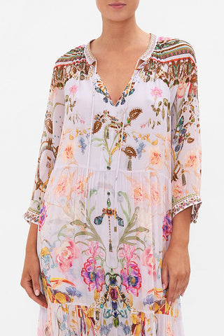 Chic Marisol Flowy Maxi Dress. Bohemian style, sleeveless, comfortable for summer beach & vacation.