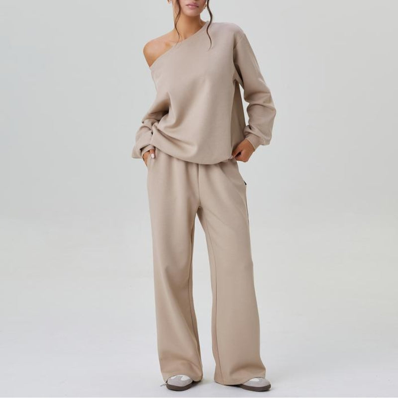 Stylish women's Marlowe knit co-ord set with wide-leg pants and matching top. Comfortable casual fashion.