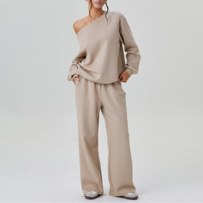 Stylish women's Marlowe knit co-ord set with wide-leg pants and matching top. Comfortable casual fashion.