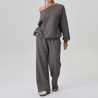 Matching women's Marlowe knit two-piece set. Comfortable wide-leg loungewear for casual chic fashion.
