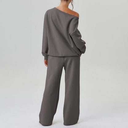 Comfortable women's Marlowe knit loungewear co-ord set. Two-piece wide-leg design for relaxing casual fashion.
