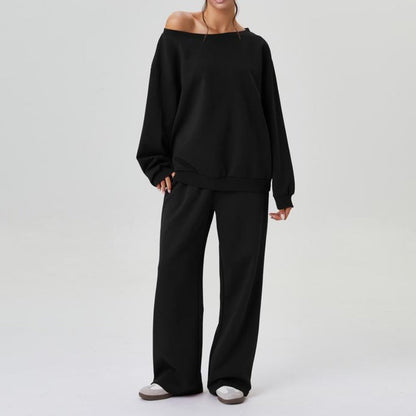 Marlowe knit women's co-ord set. Comfortable two-piece loungewear with wide-leg pants for stylish casual wear.