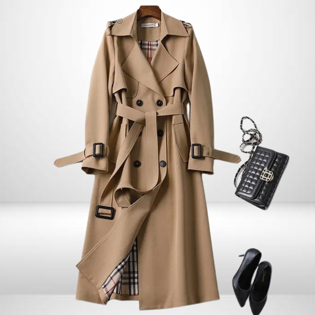 Warm women's mid-length padded jacket for everyday wear. A comfortable and stylish trench coat.