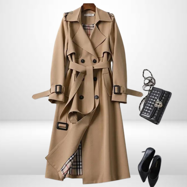 Warm women's mid-length padded jacket for everyday wear. A comfortable and stylish trench coat.