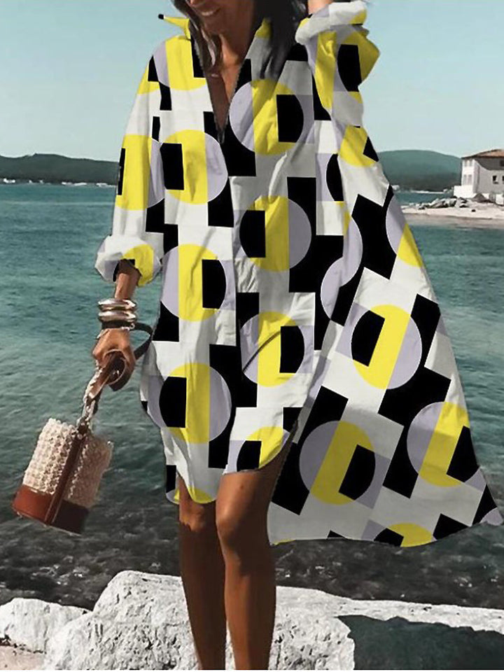 Chic women's short sleeve midi shirt dress, buttoned front. Versatile day dress for summer fashion.