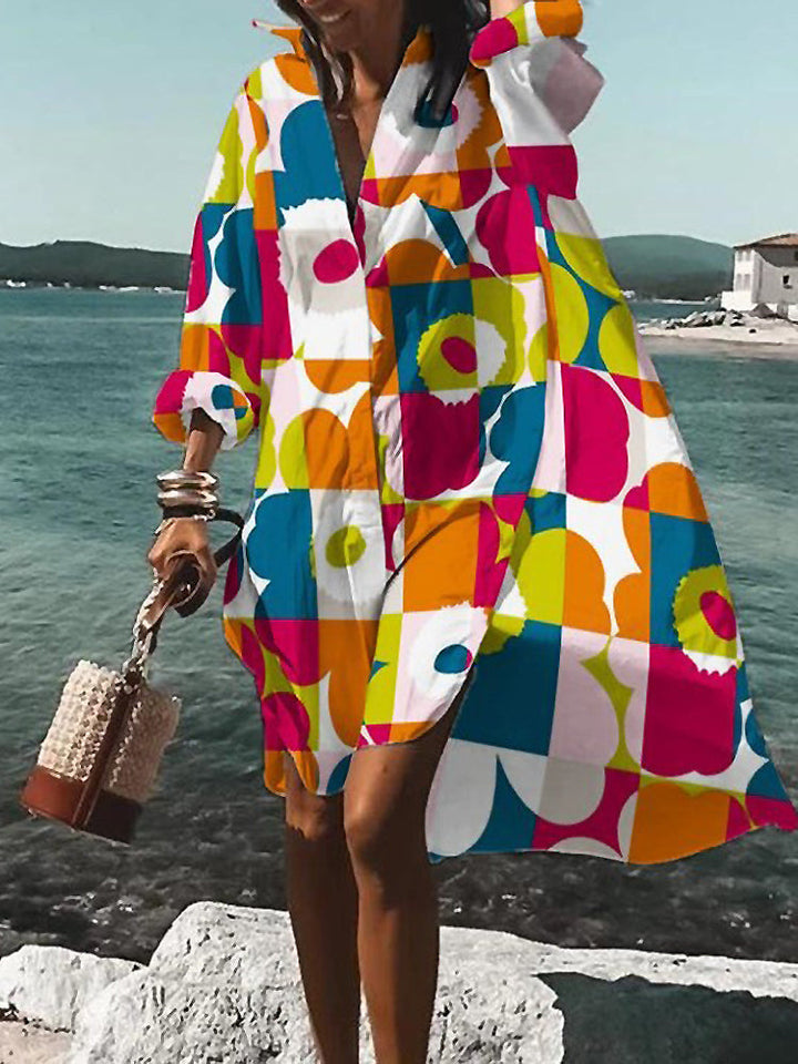 Versatile women's short sleeve midi shirt dress, ideal for summer fashion and casual outings.