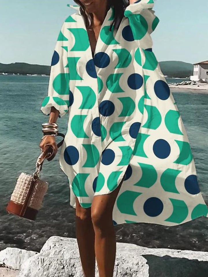 Elegant women's button-closure midi dress, short sleeves, perfect for day wear & relaxed style.