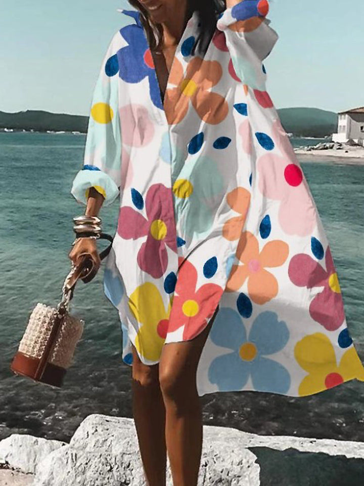 Comfortable women's short sleeve midi shirt dress. Button-down front, versatile for day or casual wear.