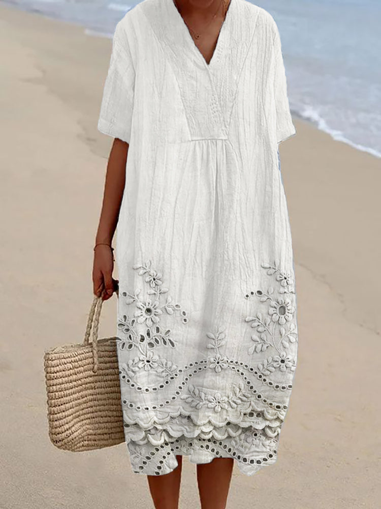 Women's Mila Bohemian Midi Dress, white, flowy design for effortless summer style, beach, & vacation wear.