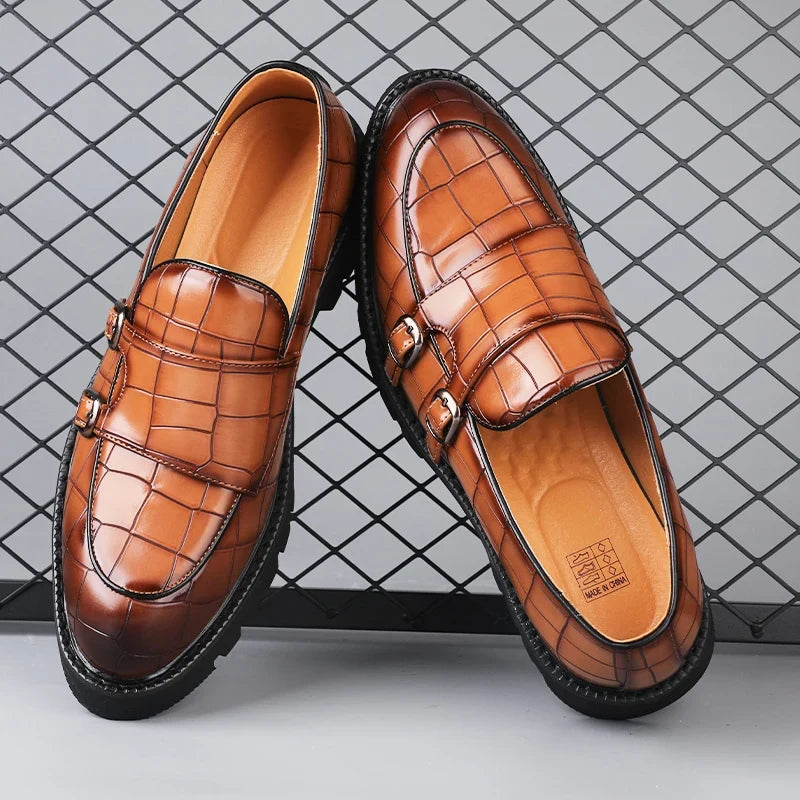 Embossed women's platform loafers, a fashionable and comfortable footwear choice for everyday wear.