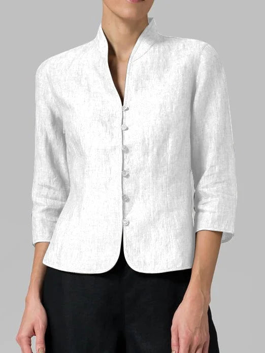 Comfortable women's minimalist blouse with a button front and stylish 3/4 sleeves. Great for office wear.