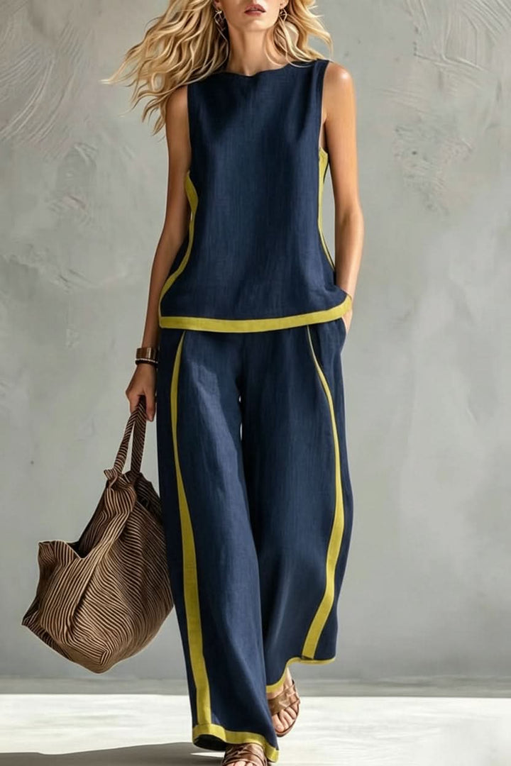 Stylish women's casual commute set with top & bottom, a comfortable and minimalist two-piece for daily wear.