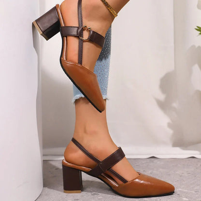 Comfortable women's block heels with chic ring detail, brown Mirella Chic design.