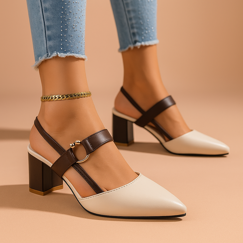 Elegant Mirella Chic ring heels for women, featuring a comfortable block heel & chic design.