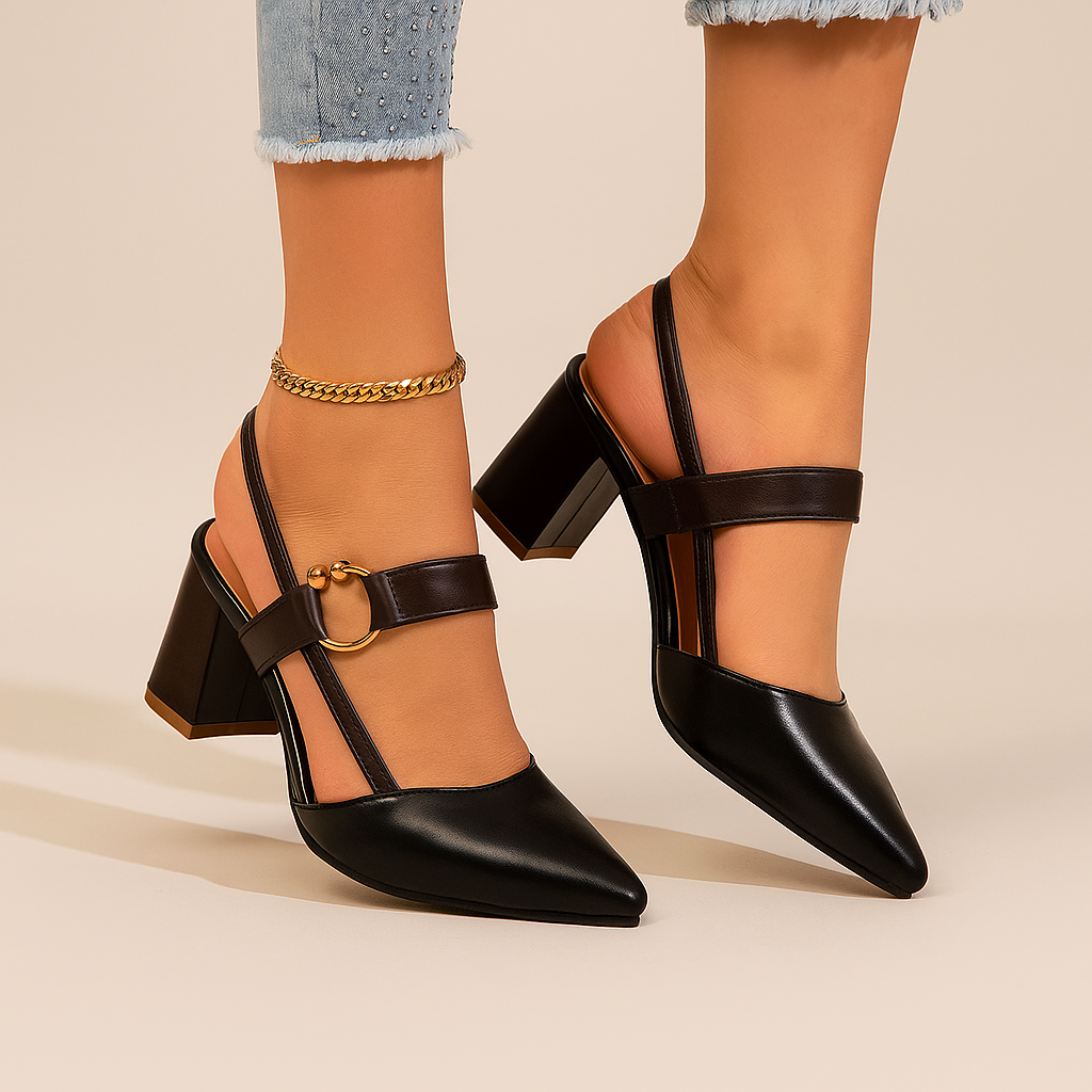 Mirella Chic women's fashion heels: elegant ring design & stable block heel in beige.