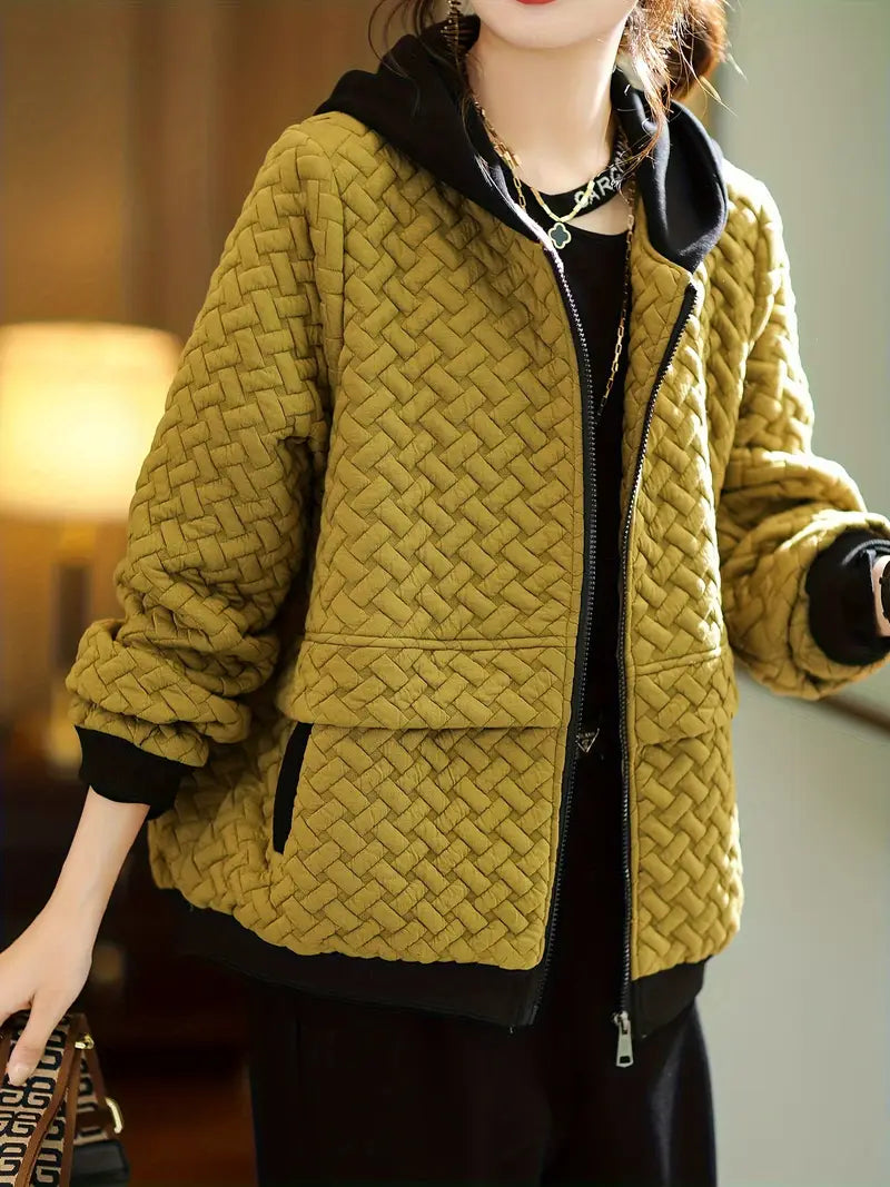 Versatile women's Mirelle quilted jacket, ideal for layering. Features a comfy hood & zip-up.