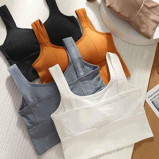 Women's Motion Core seamless ribbed sports bra for activewear, offering comfort and support during workouts.
