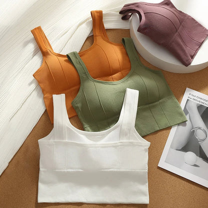 Stylish ribbed seamless sports bra for women, Motion Core design for comfort and active support.