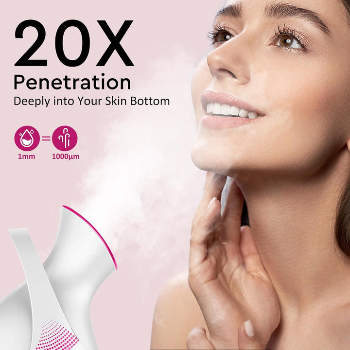 Women's Nano Ionic facial steamer, a beauty device for deep pore cleaning, blackhead removal & skin hydration.