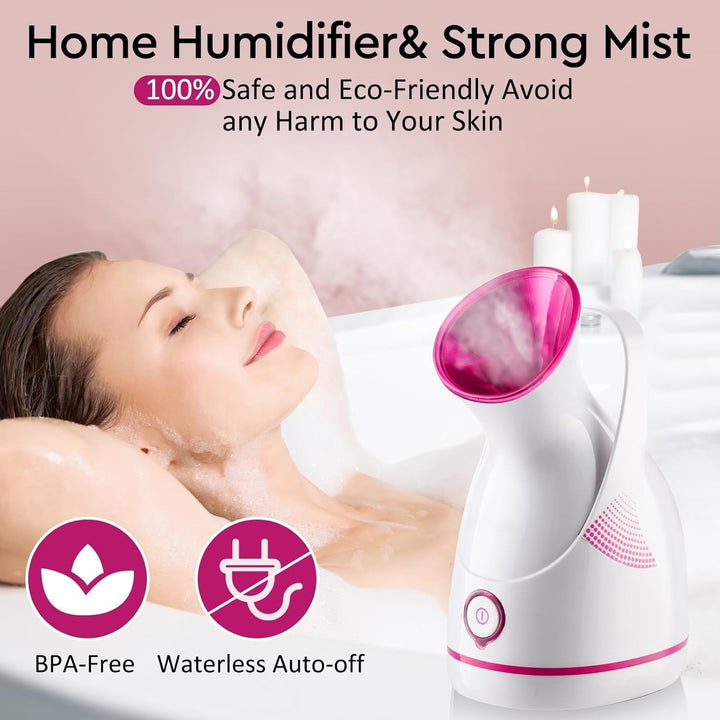 Enjoy an at-home spa with this Nano Ionic facial steamer for women, promoting healthy skin & deep hydration.