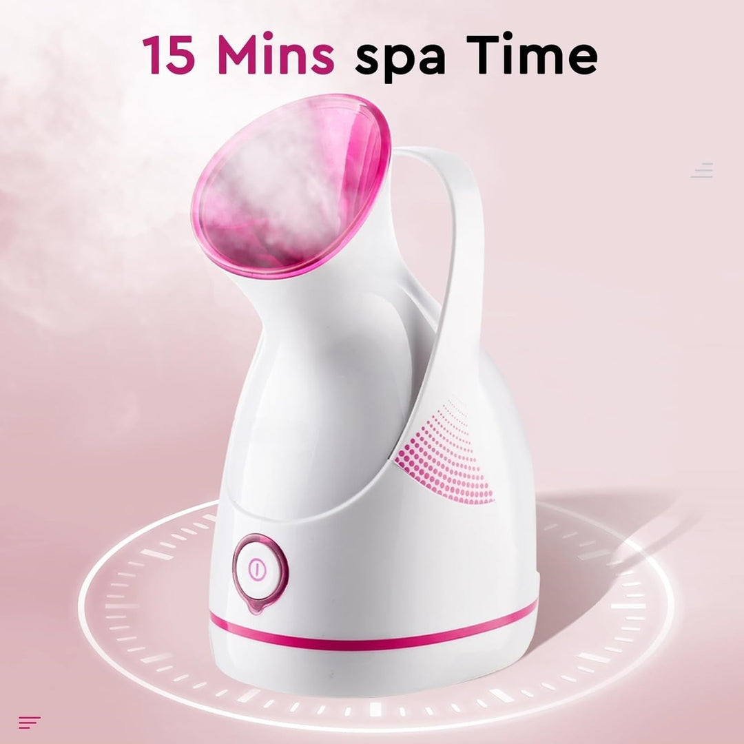 Nano Ionic facial steamer for clear, hydrated skin, effectively cleaning pores and preparing for skincare.