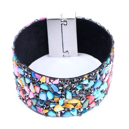 Premium natural stone crystal women's bracelet, featuring an adjustable genuine leather design.