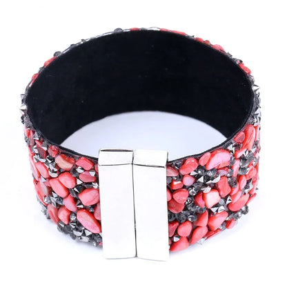 Versatile women's natural stone crystal bracelet on a soft, adjustable leather cord.