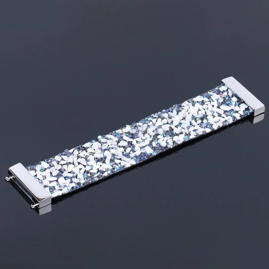 Adjustable women's natural stone & crystal bracelet on a comfortable leather band.