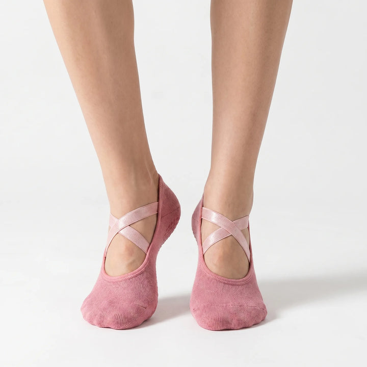 Women's non-slip yoga & pilates grip socks. 2 pairs studio workout athletic socks for comfort.