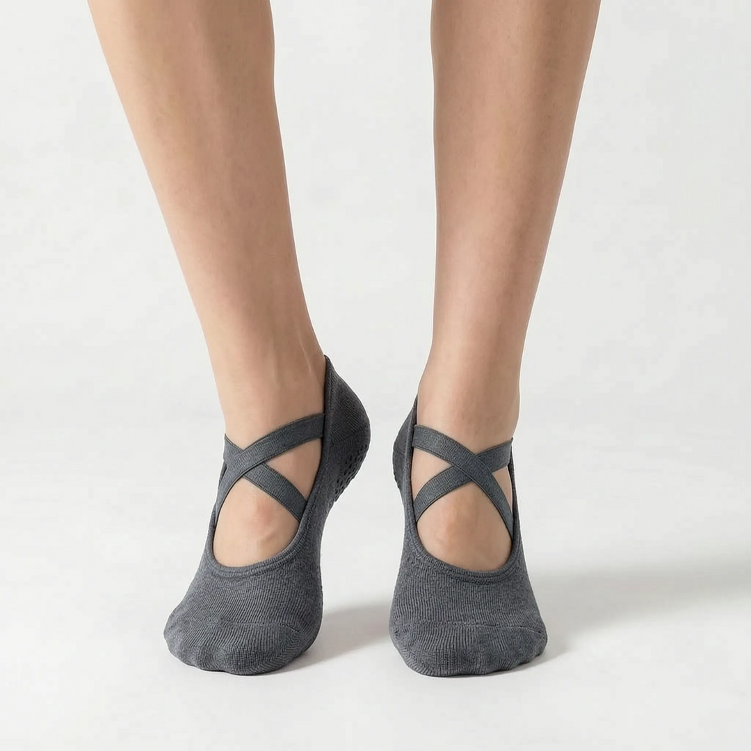 Two pairs women's non-slip workout socks. Studio grip socks for yoga, pilates, and fitness activities.