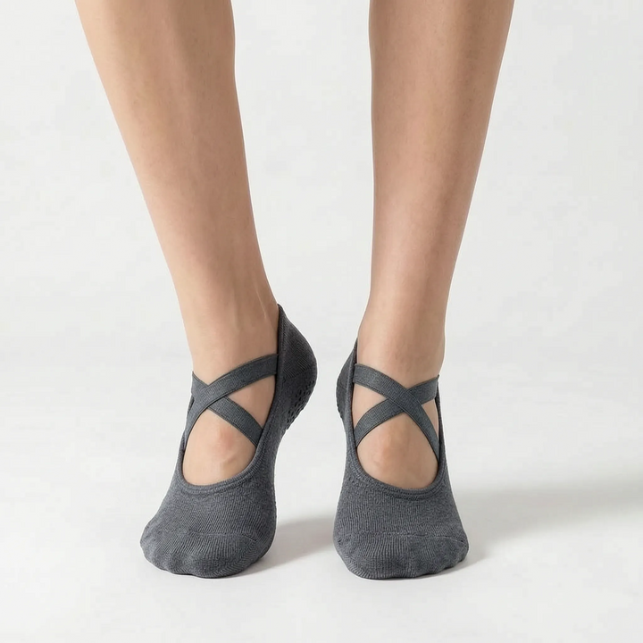 Two pairs women's non-slip workout socks. Studio grip socks for yoga, pilates, and fitness activities.