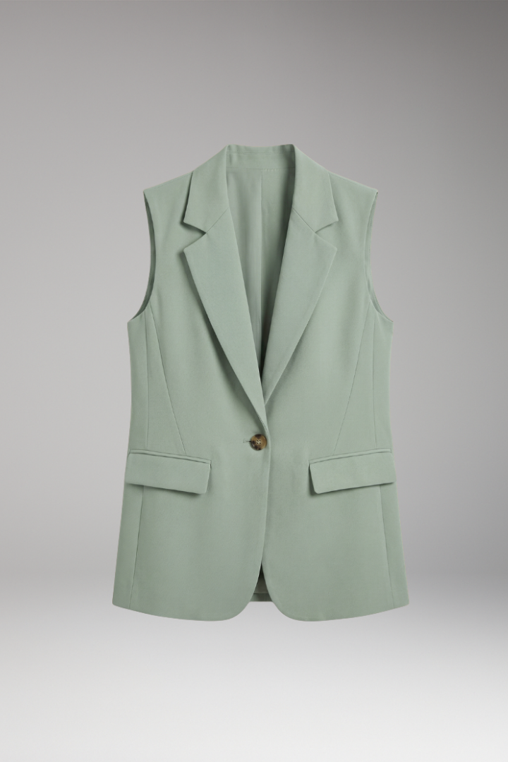 Women's notch collar sleeveless blazer for elegant professional style.