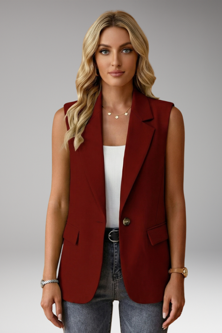 Modern professional women's sleeveless blazer vest, perfect for formal casual looks.