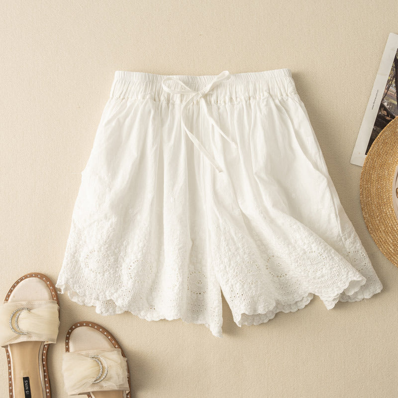 Women's Nova embroidered casual shorts with drawstring. Relaxed fit, perfect for summer days.