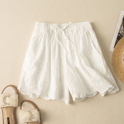 Women's Nova embroidered casual shorts with drawstring. Relaxed fit, perfect for summer days.