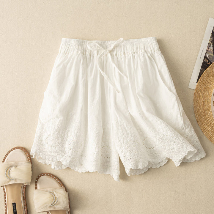 Women's Nova embroidered casual shorts with drawstring. Relaxed fit, perfect for summer days.